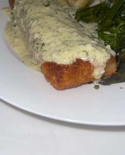 Parmesan Crusted Cod Lion in a Buttery Parsley and Dill Sauce