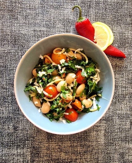 Pantry Pasta with Butterbeans, Kale and Tomato