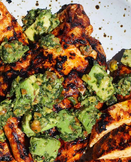 Grilled Chicken Cutlets with Pistachio-Avocado Relish