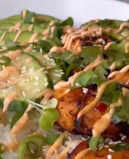 Salmon rice bowl everything delish