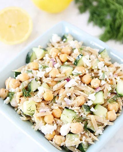 Orzo Salad with Chickpeas, Cucumbers, Lemon, Dill, & Feta