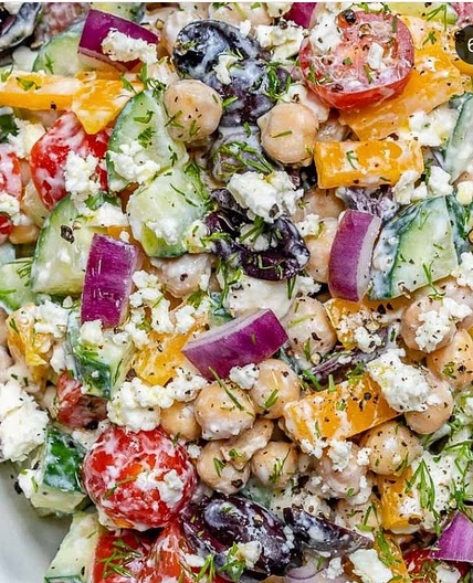 Greek Inspired Chickpea Salad + Tzatziki Dressing