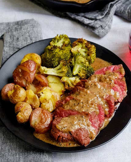 Steak au Poivre with Smashed Potatoes