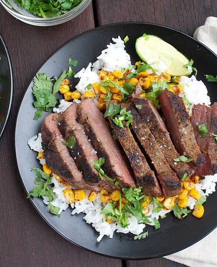 Cumin Rubbed Steak with Charred Corn
