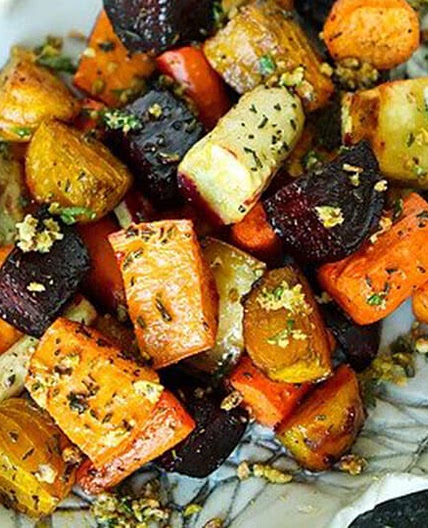 Best Ever Roasted Root Vegetables with Pistachio Crumble | The F