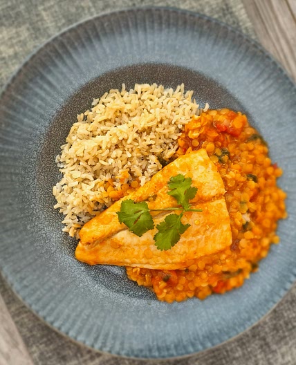Fragrant Fish, Coconut, Tomato, and Lentils