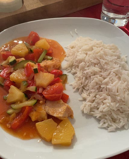 Süß-Sauer-Hähnchen mit Basmatireis
