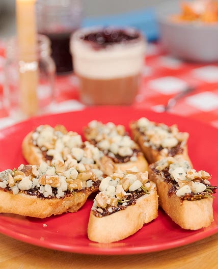 Rosemary Fig Jam & Blue Cheese Crostini