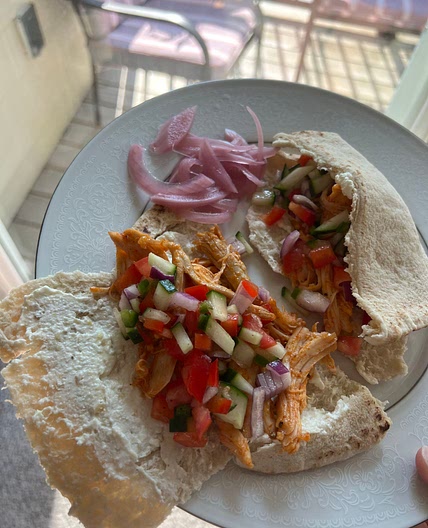 Honey Sriracha Chicken Pitas w/ Whipped Feta & Greek Salad