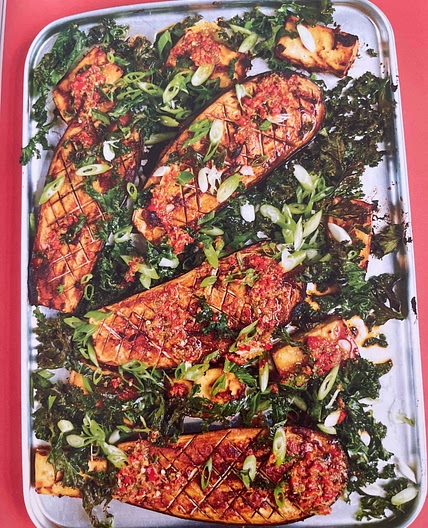 Miso aubergines with tofu, sesame and chilli