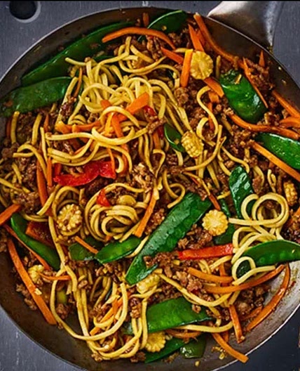 Pork noodle stir-fry