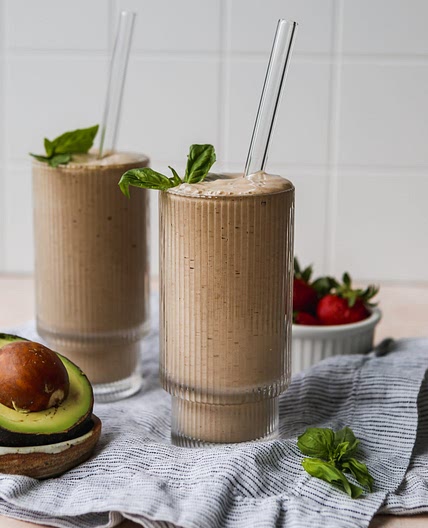 Strawberry Avocado Smoothie With Basil