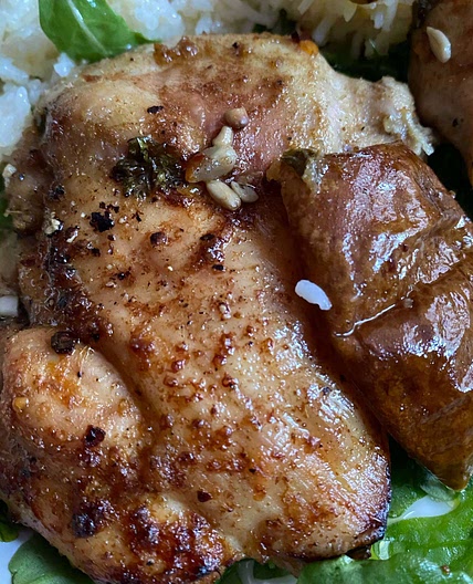 Sheet-Pan Roasted Chicken With Pears and Arugula