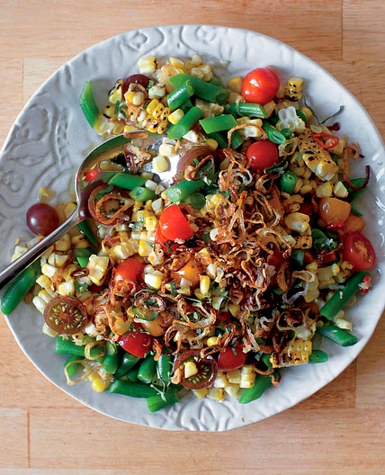 Charred Corn Succotash with Lime and Crispy Shallots