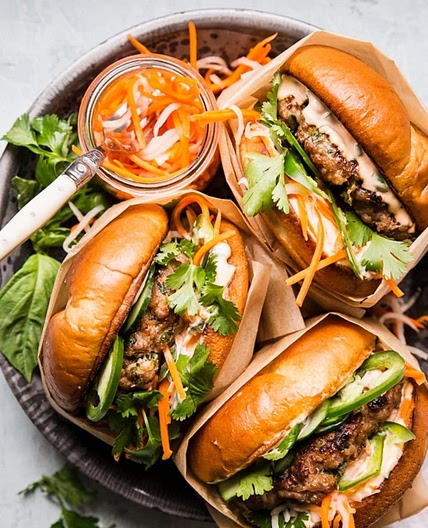 Banh Mi Burgers w/ Sweet Potato Fries