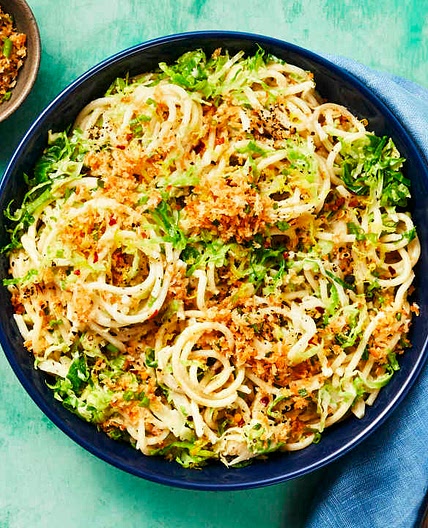 Spaghetti with Chicken & Brussel Sprouts