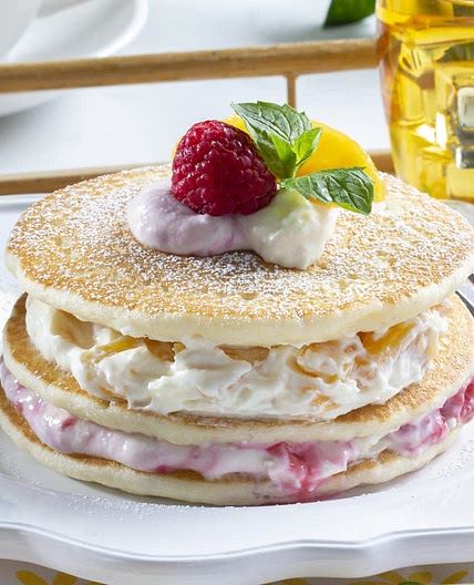 Peach Melba Pancake Stack