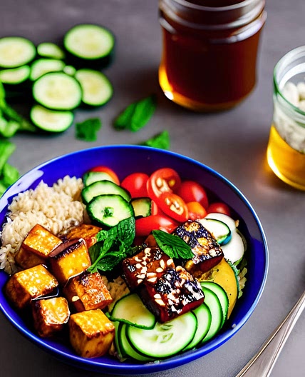 Harissa honey tofu bowl