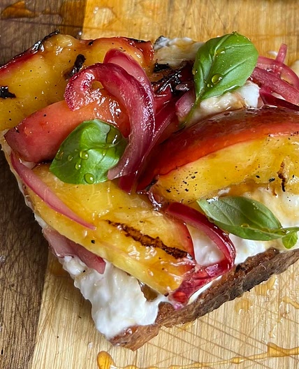 Grilled Nectarine, Burrata + Hot Honey Toast
