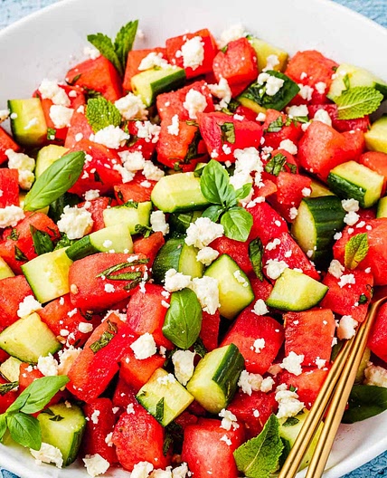 Watermelon Salad Recipe with Feta and Cucumber