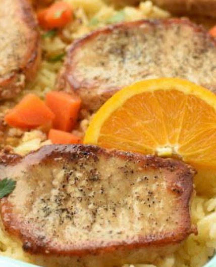Pork chops with orange rice