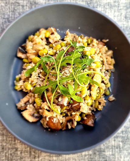 Edamame, Mushroom, and Pea Risotto