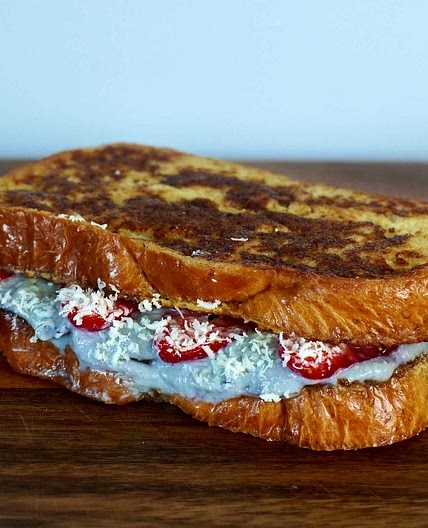 Creamy blueberry french toast sandwich