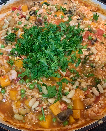 Summer Vegetable and Prawn Paella