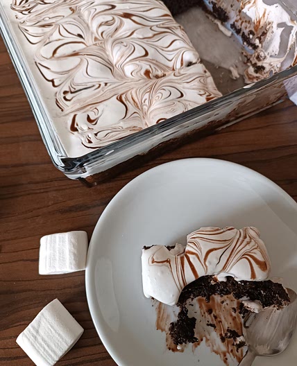 Marshmallow Chocolate Poke Cake