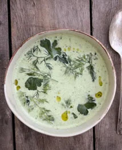 chilled cucumber soup with farm fresh herbs