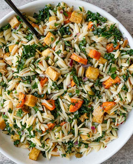 Orzo Salad with Crispy Tofu