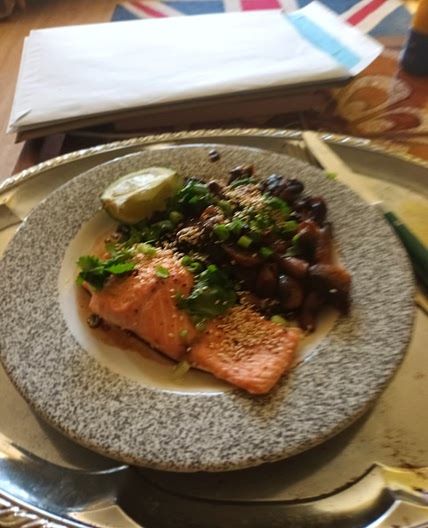 Crispy Salmon With Soy & Sesame Mushrooms