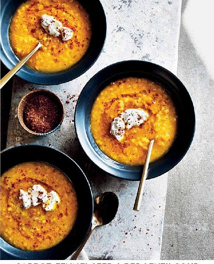 *0289kcal[9.6][10/10]* Carrot, Fennel Seed & Red Lentil Soup with Labneh & Sesame Oil