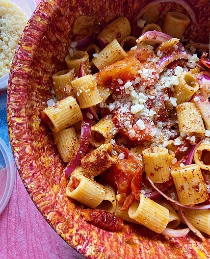 Secret Ingredient Pasta Salad with Jammy Tomatoes