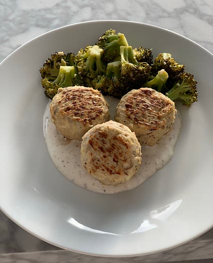 Apple turkey meatballs with broccoli and lemon yogurt