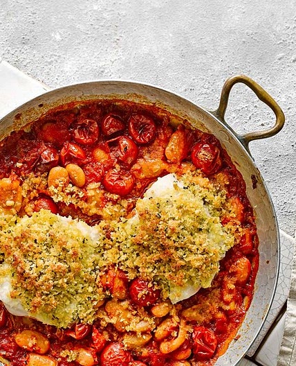Baked cod and butter beans