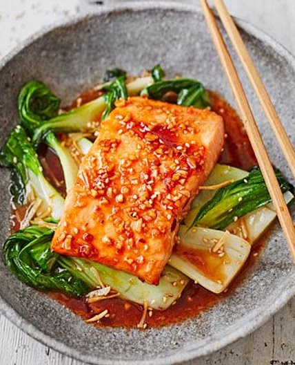 Teriyaki salmon with sesame pak choi
