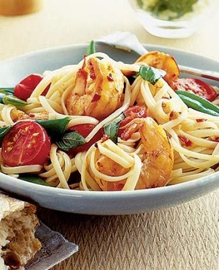 Chilli prawn linguine