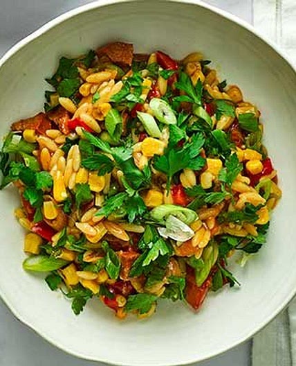 Chorizo, orzo & sweetcorn summer stew