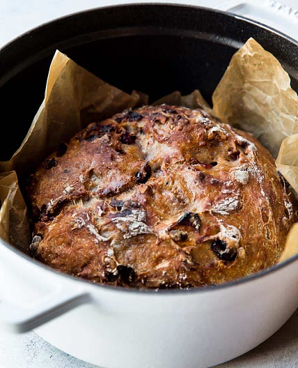 Crusty Cranberry Nut No Knead Bread
