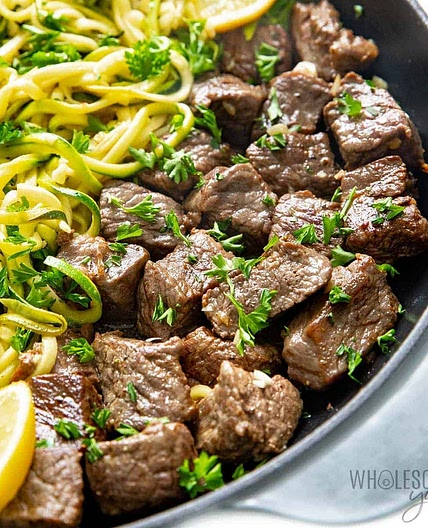 Garlic Butter Steak Bites With Lemon Zucchini Noodles