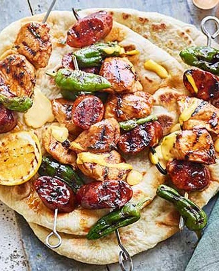 Sticky chicken & chorizo skewers