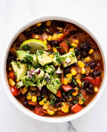 Black Bean and Corn Chili with Avocado Salsa