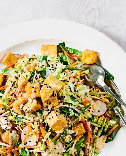 Crunchy veg and smoked tofu salad with sesame dressing