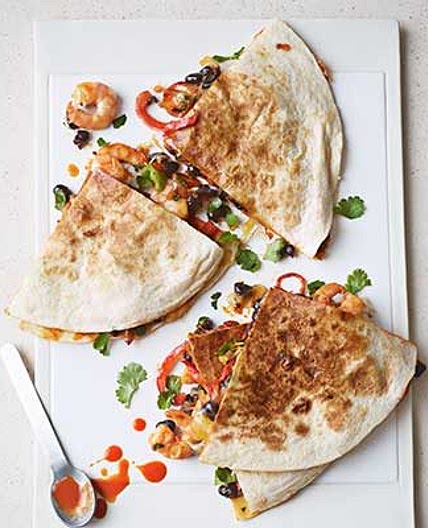 Black bean & prawn quesadillas