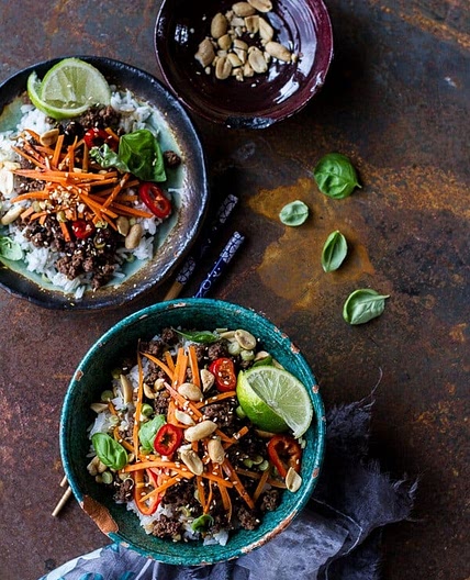 20 Minute Thai Basil Beef and Lemongrass Rice Bowls