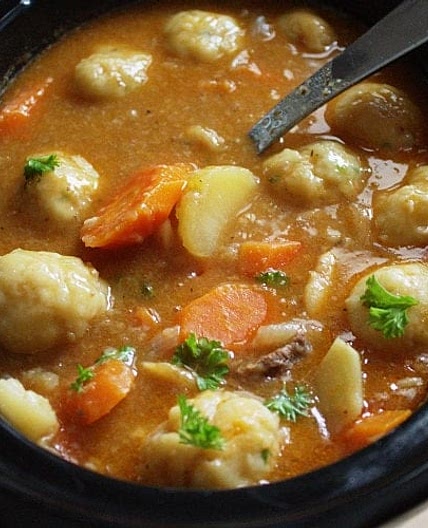 Slow Cooker Beef Stew and Herb Dumplings