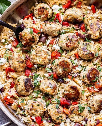 Greek Meatballs and Orzo Skillet