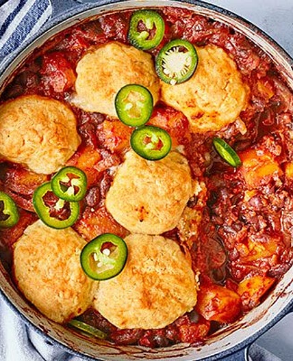 Chipotle sweet potato & black bean stew with cheddar dumplings