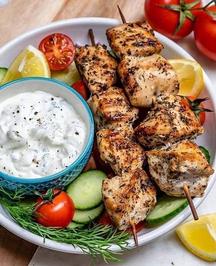 Grilled Chicken Skewers with Tzatziki